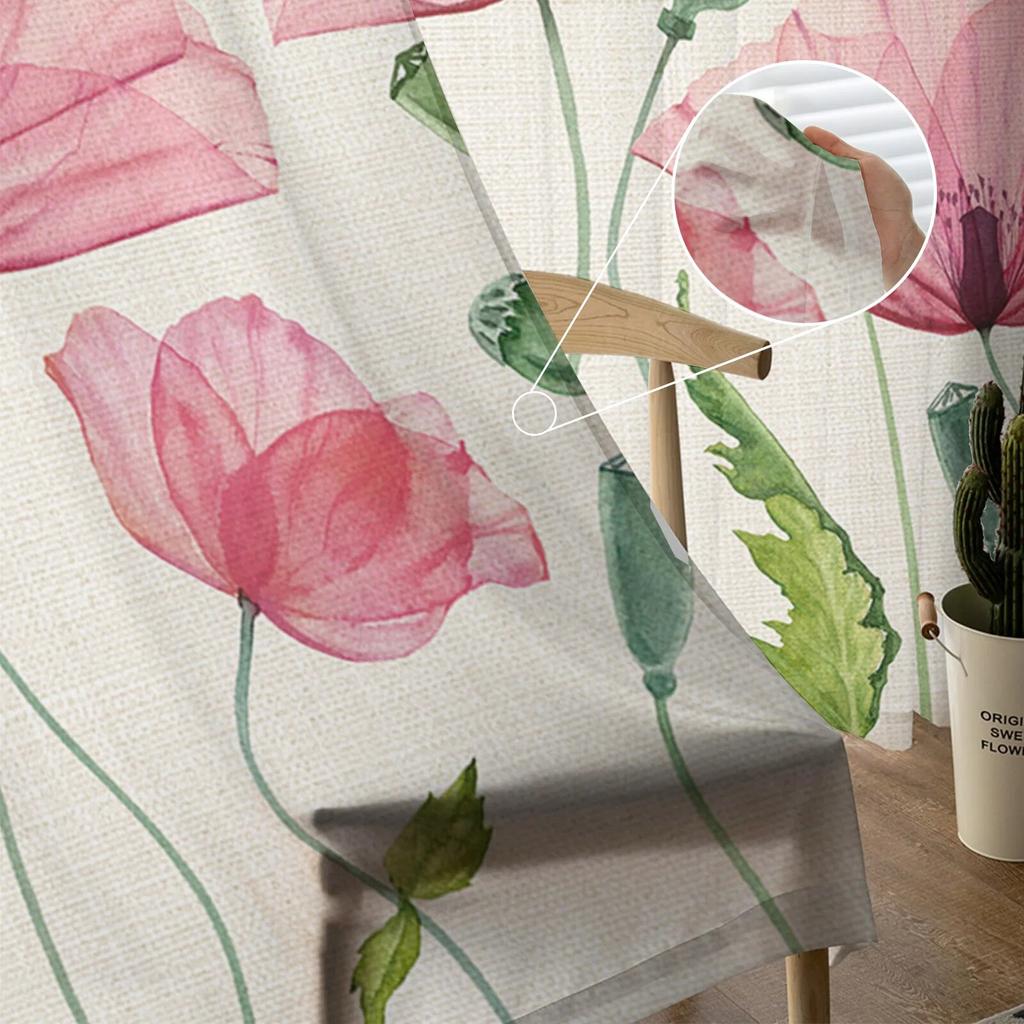 Тюлевые занавески на окно с цветком мака и растением для гостиной, спальни, отеля, роскошное украшение, прозрачное