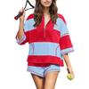 Women Color Block Half Sleeve Oversized Top And Shorts Casual Sports Two Piece Set