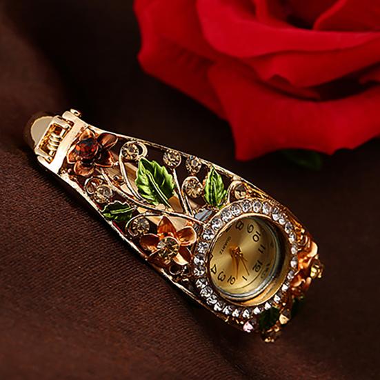 Bangle Dress Watch Vintage Faux Crystal Alloy Pretty Floral Pattern Bracelet Watch