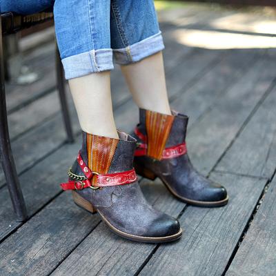 Женская обувь Сандалии из натуральной кожи Модные и элегантные туфли на высоком каблуке с тиснением в стиле ретро и ручной росписью