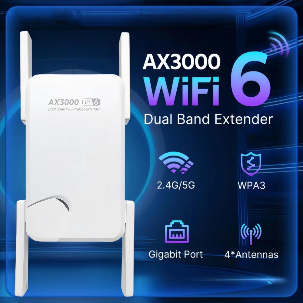3000 Мбит/с WiFi-ретранслятор, беспроводной WiFi-усилитель, двухдиапазонный сетевой усилитель 2,4 ГГц/5 ГГц, WiFi-маршрутизатор с большим радиусом действия