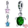 New 925 Sterling Silver Blue Green Pink Tortoise Dangle Charm Bead Fit Original  Bracelet Pendant DIY Jewelry For Women