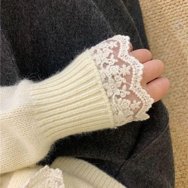 Кружевной кардиган с жемчугом, женский вязаный кардиган с бантом, свободный свитер для осени и зимы, топ с длинным рукавом