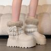 Версия из коровьей кожи белые толстоподошвенные плюшевые утепленные пушистые зимние сапоги женские новые зимние теплые и нескользящие хлопковые ботинки