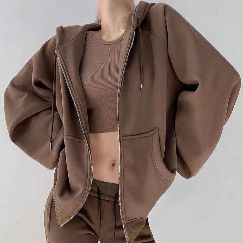 Женская толстовка с капюшоном из плотной не скатывающейся ткани на бархатной подкладке — свободная, повседневная, облегающая, миниатюрная, куртка-кардиган на молнии
