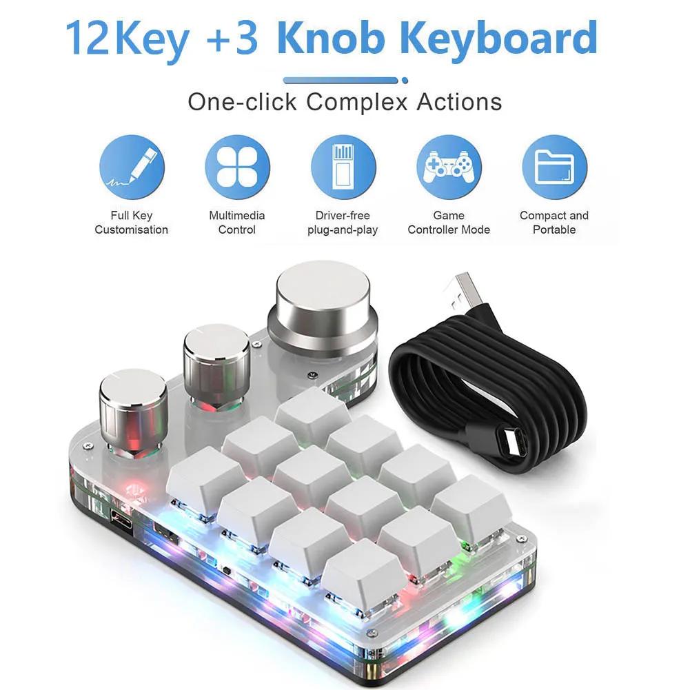 12 Keys 4 Knobs RGB Programming Macro Custom Keyboard USB Wired/Bluetooth-Compatible Mechanical Hot-swap Gaming Keyboard
