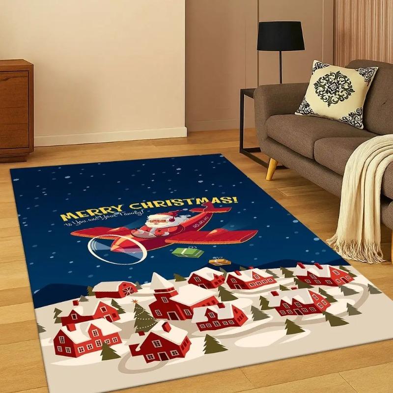 Коврики на рождественскую тематику с рисунком оленей и Санта-Клауса, противоскользящий коврик для пола для гостиной, фестивальный домашний декор, полиэстеровый ковер