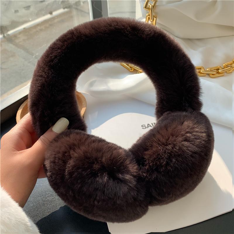 Ear Muffs For Women Winter EarWarmers Soft Warm Cable Furry Real Rex Rabbit Ear Covers For Cold Weather