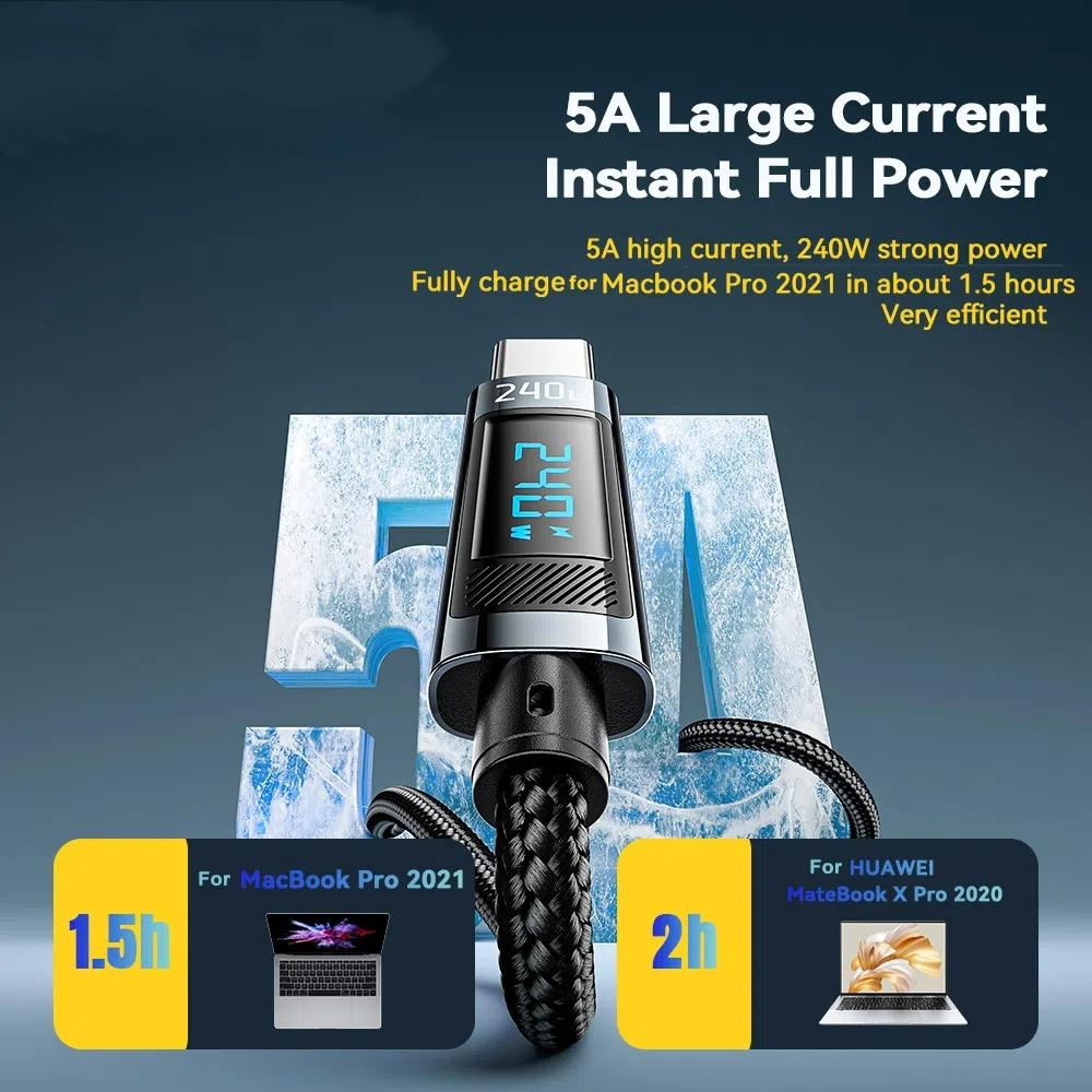 240 Вт USB Type C - USB C кабель 100 Вт PD 3.1 быстрая зарядка провод для Macbook Pro для Xiaomi для Samsung ноутбуков Andrio телефонов