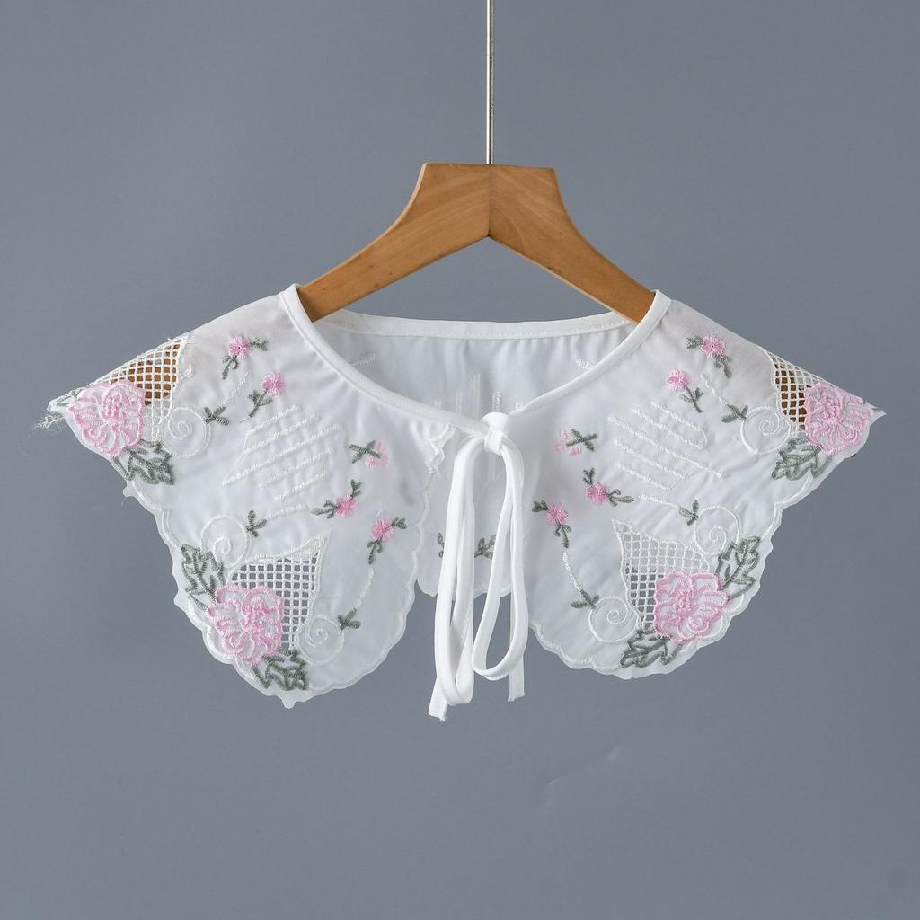 Women Embroidery Floral Lapel Blouse Top Detachable Collar Shawl Female Vintage Shirt False Tie Fake Collar Accessories