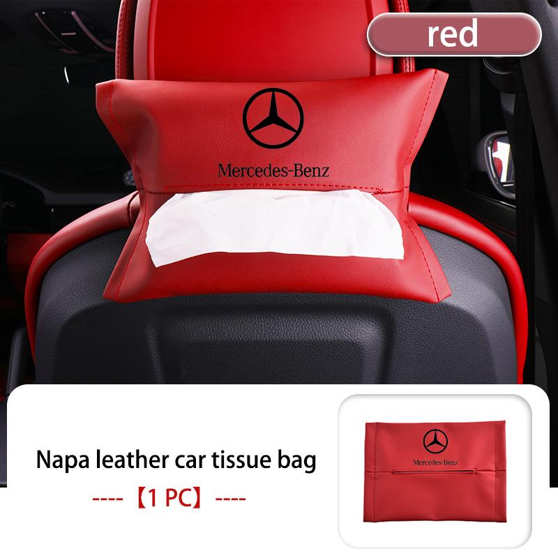 AABII1 For Benz 1/2PCS Car Styling Tissue Box Seat Back Hanging Bag Leather Tissue Storage Box AMG Exclusive A C E R V Class CLA CLS