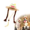 Puppy Straw Hat Dogs Sunbonnet with Braids Supplies Headwear Devil Hat Summer Hat with Strap Belt Photo Props