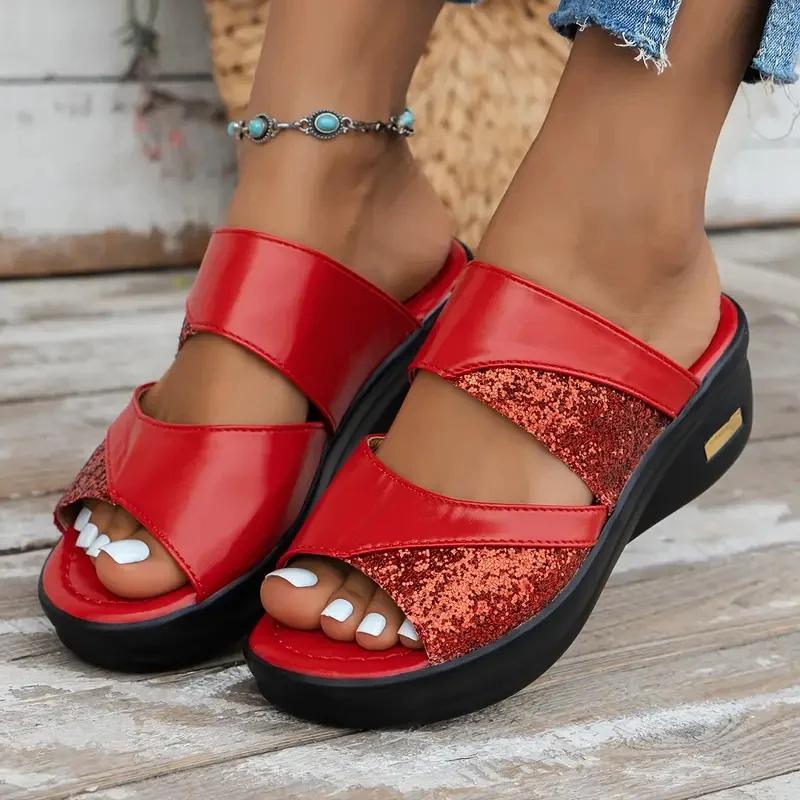 Fashion Women Wedge Slippers Glitter Platform Comfortable Sandals Casual Sling Backs Slippers New Summer Shoes for Women Slides Women