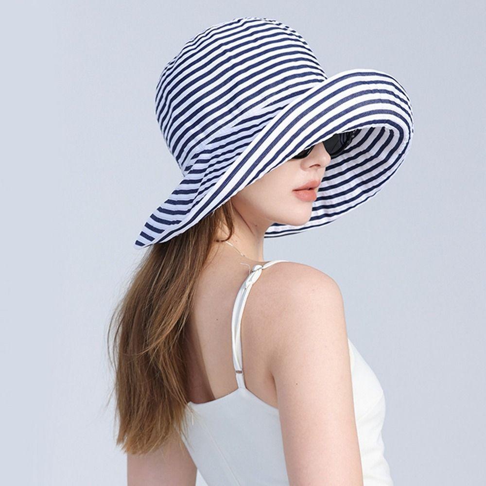 Anti-UV Summer Sun Hats Foldable Sun Protection Cap Casual Stripe Bucket Hat Travel