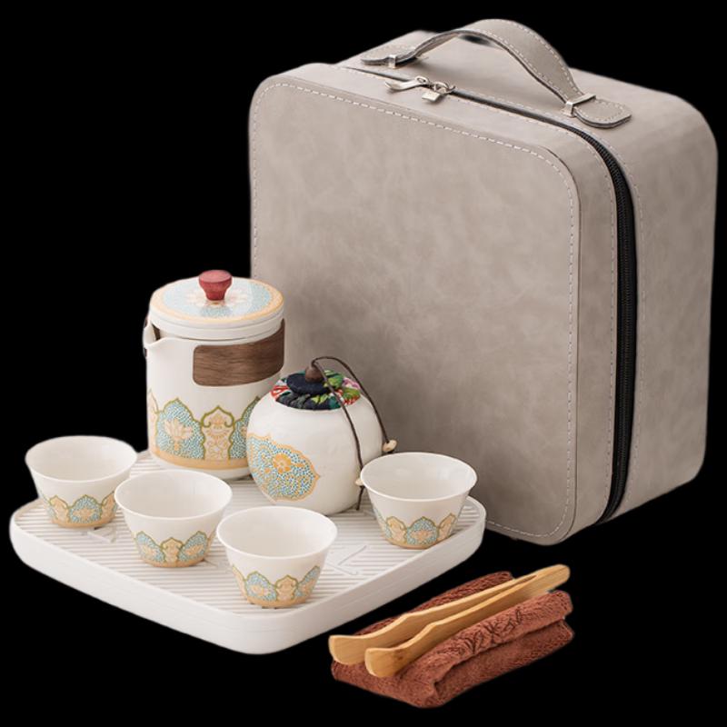 Chinese Style Ceramic Tea Gift Set with Travel Bag