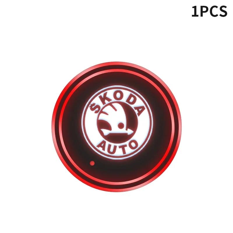 2pcs Car Logo Luminous Cup Mat Coaster 7 Colors Led Atmosphere Light for Skoda Fabia Superb Kamiq Kodiak Yeti Karoq Octavia RS WL5