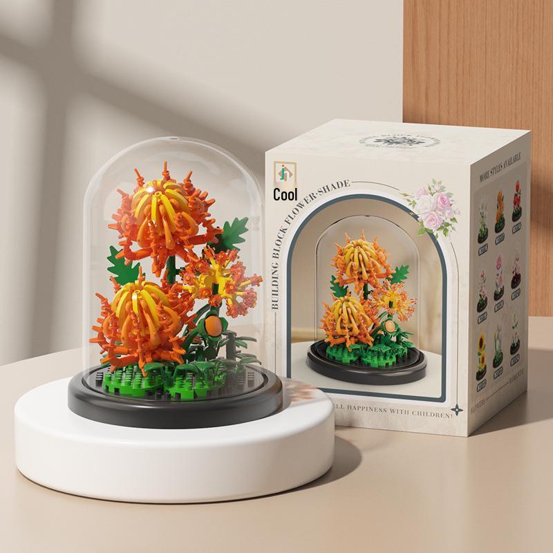 Preserved Flower Basket Building Blocks: Rose & Succulent Ornaments, Educational Toy for Girls, Ideal for Valentine's Day or June 1st Gift