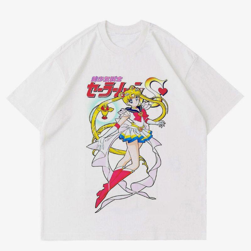 Japanese Anime Sailor Moon Men's Cotton T-Shirt Summer New Retro Men's and Women's Streetwear