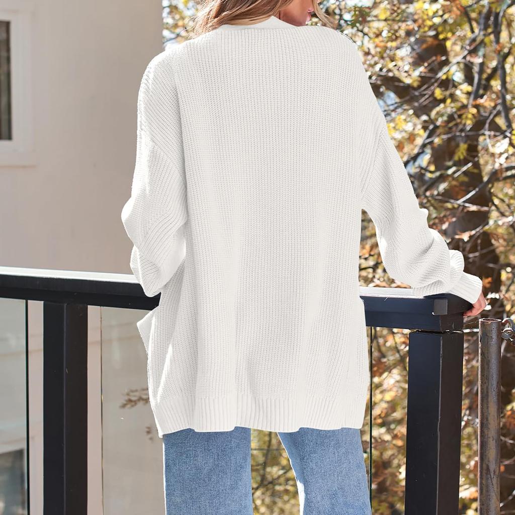 Женский кардиган, вязаный свитер, открытый спереди, повседневный, с длинным рукавом, легкие кардиганы с карманами