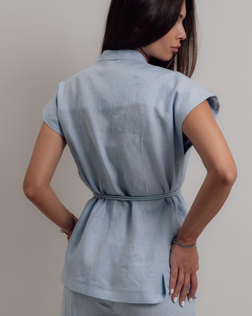 Костюм женский летний Esta Line 7738 38 голубой льон (жилет, брюки)