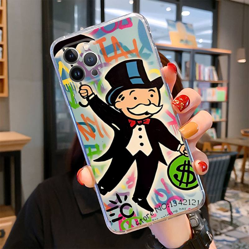Trend Cartoon Dollar Alec Monopoly Phone Case For iPhone 14 13 12 11 Pro Max XS X XR SE 2020 6 7 8 Plus Mini Transparent Shell