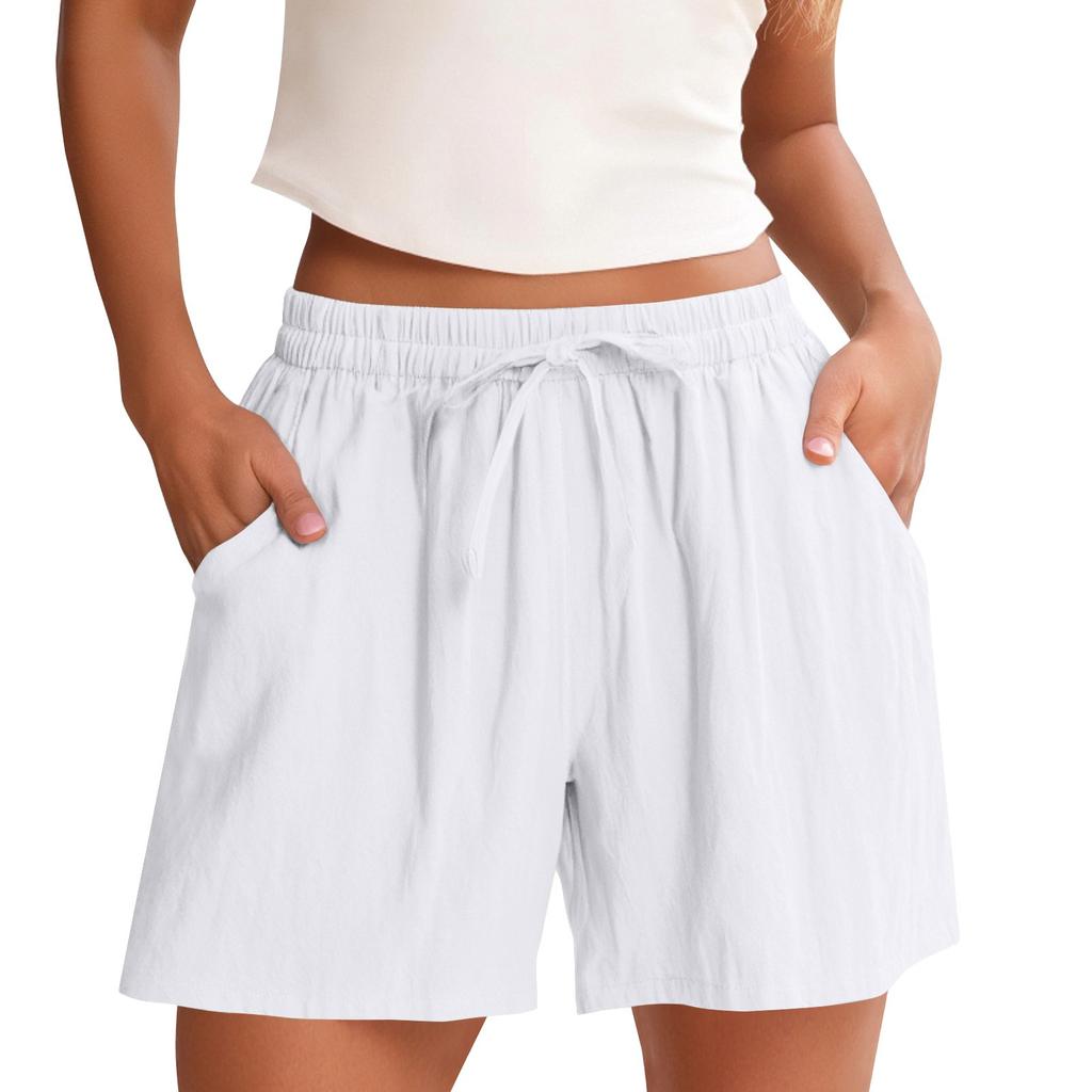 Women's Shorts High Waist Drawstring Knee Length Shorts Elastic Comfy Shorts With Pockets