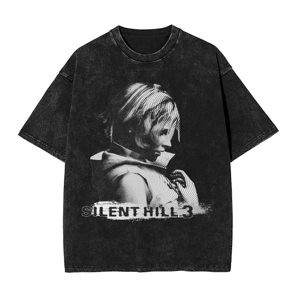 Washed T-shirt Horror Silent Hill Paradise Night Hip-hop T-shirt Street Street Short-sleeved Printed Top Men