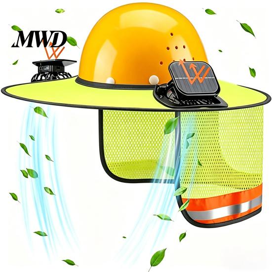 Breathable Helmet Neck Shield Hat with Fan, Ventilation Visor Mesh Design, Full Brim Sun Protection Guard for Construction Outdoor Work Hiking Cycling