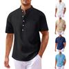 Men's Solid Color Cotton Linen Button Short Sleeve Shirt Men's Casual Breathable Tops
