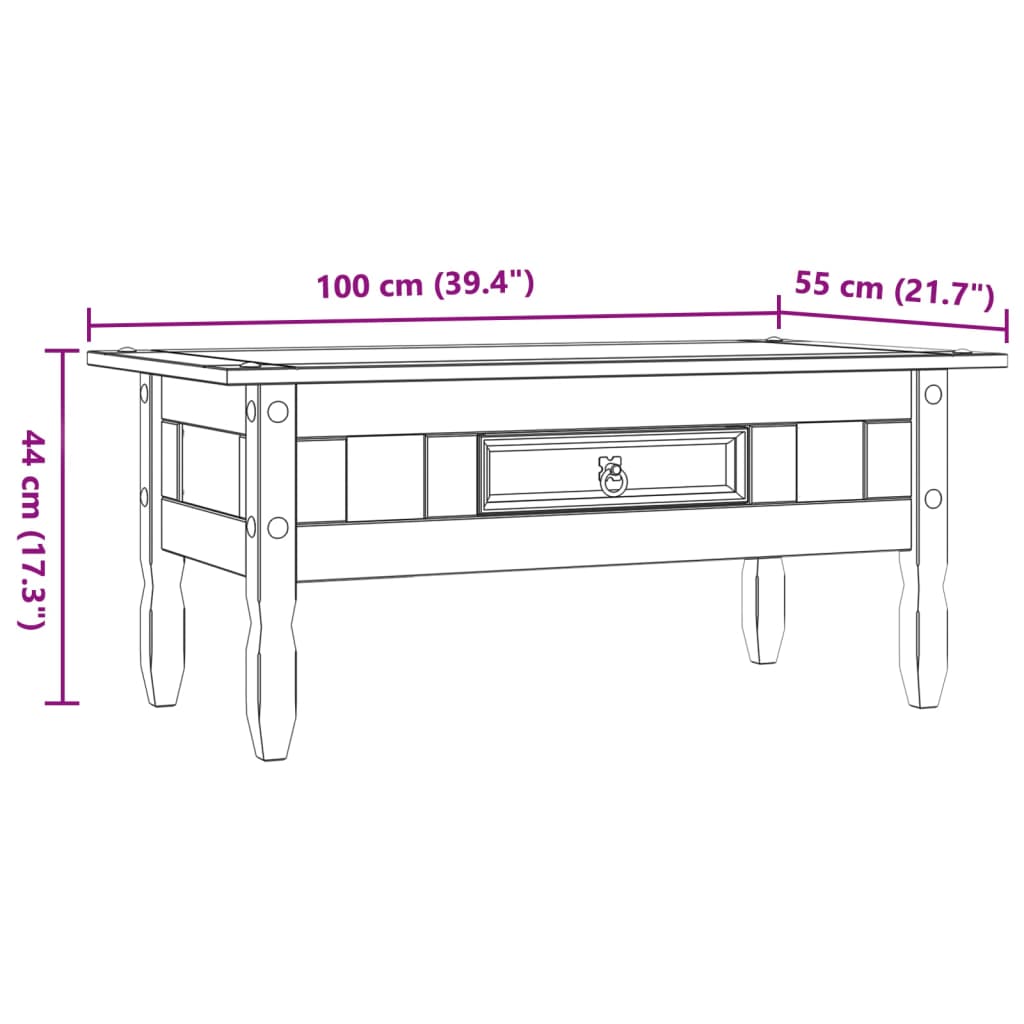 Mexican Style Pine Coffee Table Gray 100 x 55 x 44 cm