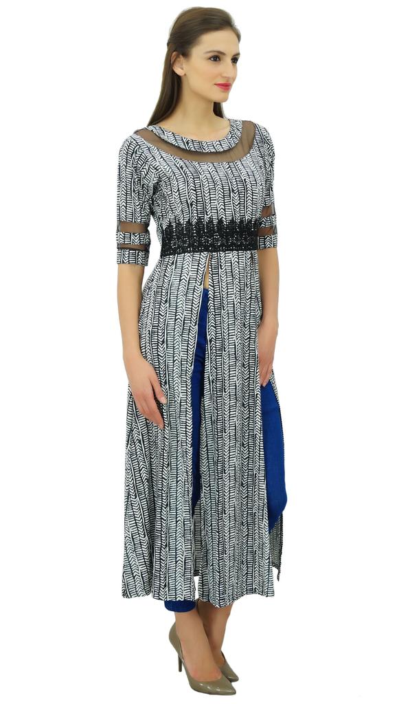 Bimba Women Designer Kurti Front Slit Pattern Kurta Long Dress Indian Clothing Rayon Custom