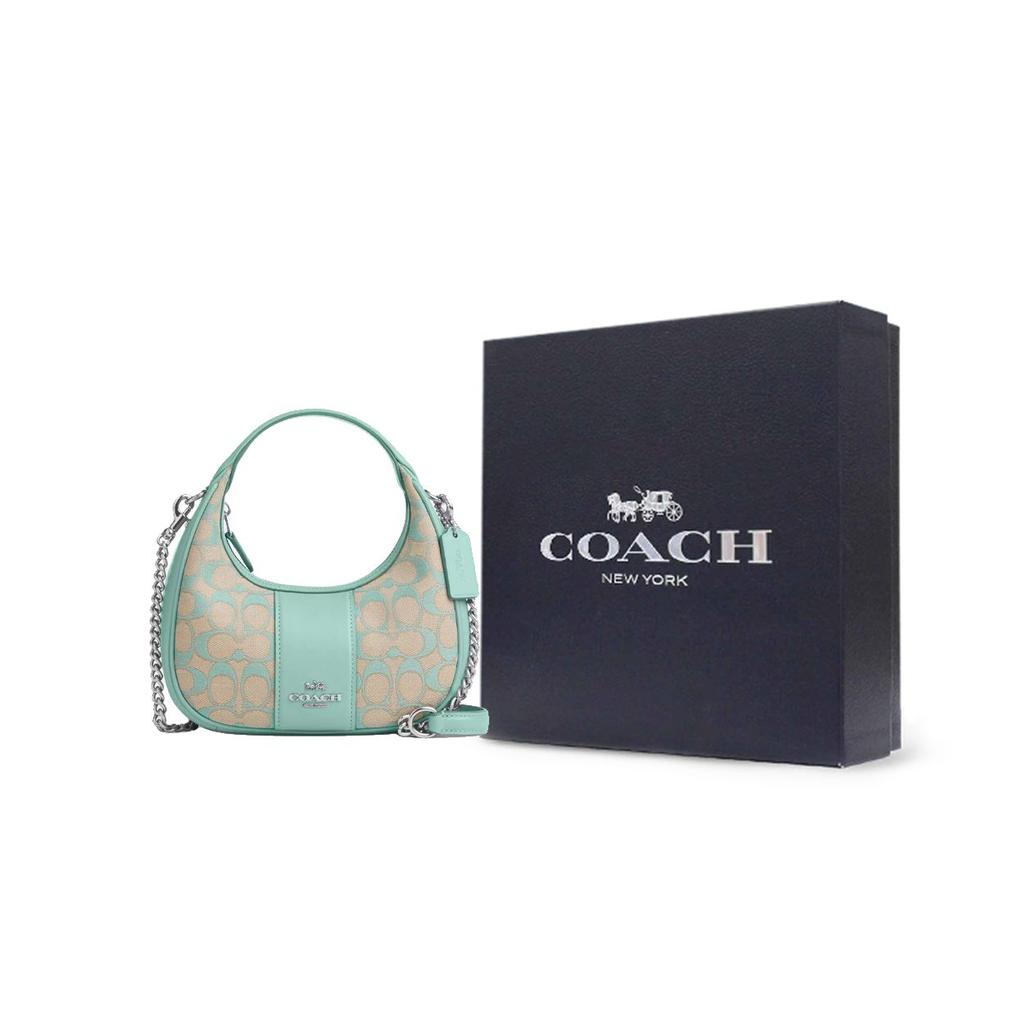 Coach Кармен 20 Металлический Логотип Застежка-молния Фирменный Жаккард и Гладкая Кожа Ручная Сумка На Плечо Сумка-кроссбоди Маленькая Женские сумки CT773-SVVSW