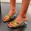 2025 New Fashion Gem Diamonds Women Strange Transparent Heels Slipper Summer Sandal Sexy Square Toe Dress Shoe