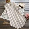 Women Plus Size Button T-shirt Retro Stripe Printing Top Loose Short Sleeve Oversized Shirt Female Casual Blouses