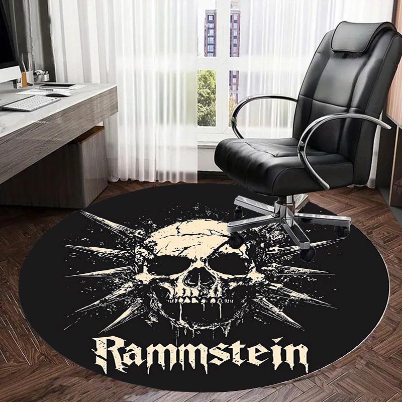 1 шт. Ковер круглый с логотипом метал-группы Rammstein, черепом и шипами, Изготовлен из полиэстера, Идеально подходит для украшения офисных стульев, гостиных, Яркий декоративный ковер