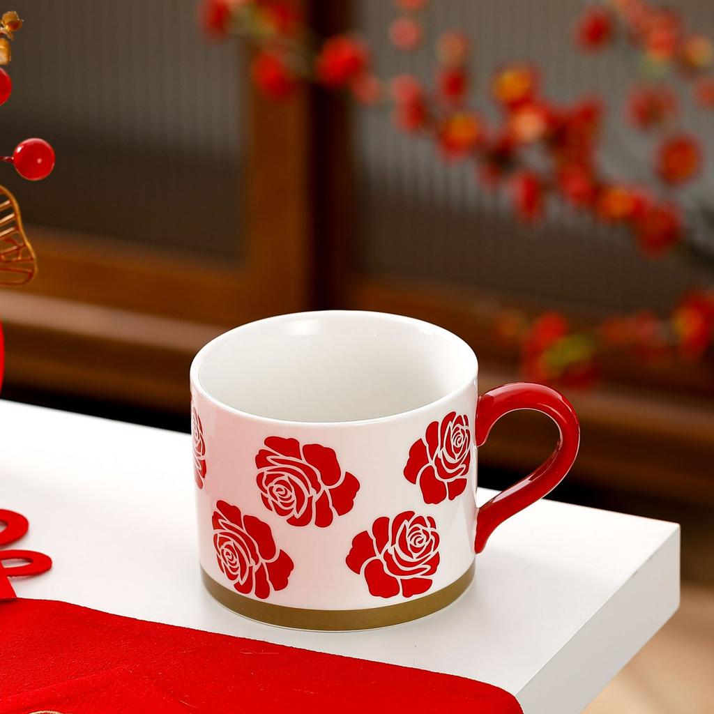 Creative Design Personality Single Mug Festive Space-saving Flower Ceramic Drinking Cup with Hand Mug Girl Couple Gift Water Cup Space-saving Gift