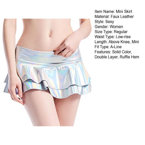Женская однотонная мини-юбка с низкой посадкой, однотонная двухслойная короткая юбка из искусственной кожи, яркая цветная юбка для выступления на сцене