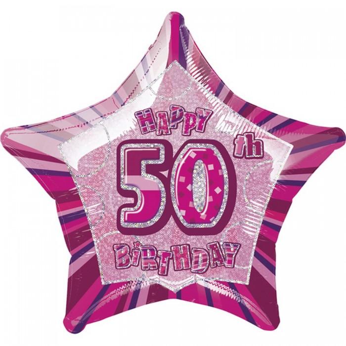 Unique Party Happy 50th Birthday Pink Star Foil Balloon
