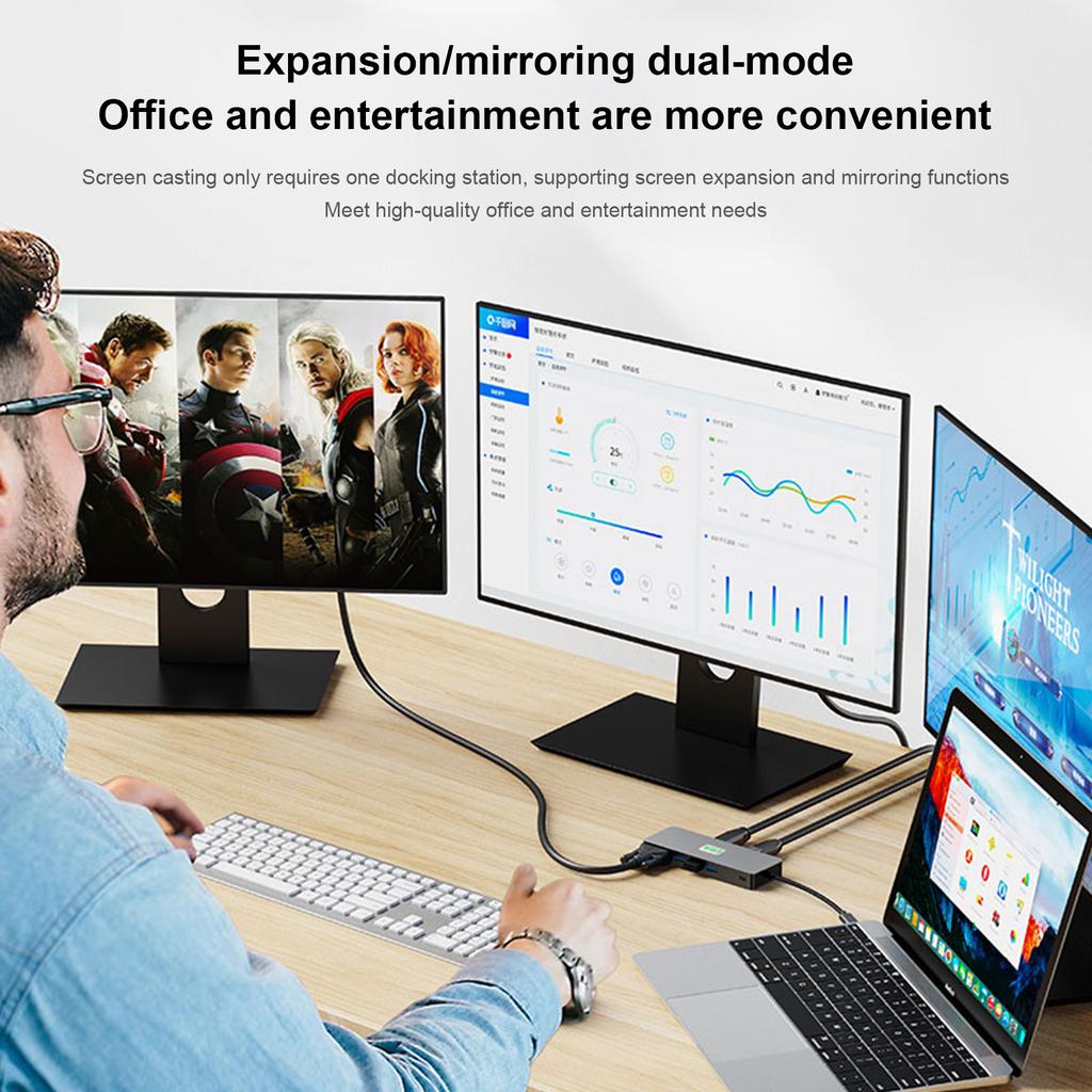 11 in 1 TYPE-C to RJ45 Gigabit USB3.2 HDMI DP+SD/TF 3.5mm Audio VGA PD100W PC