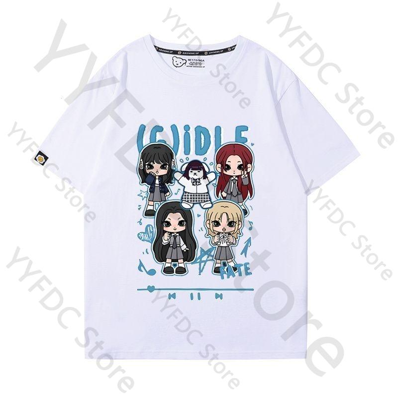 Gidle IDLE T Shirt MIYEON MINNIE Soyeon YUQI SHUHUA Cartoon Print Tshirt Women Unisex Fashion Summer Cotton Short Sleeve Tee Tops