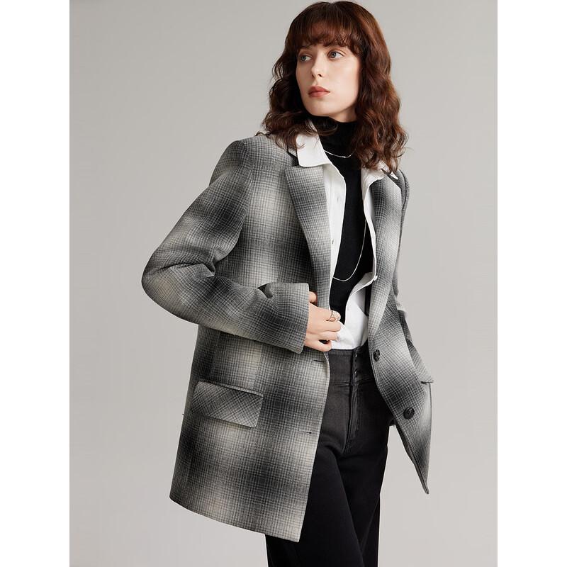 ELLE Women's Lamb Wool Blend Plaid Blazer