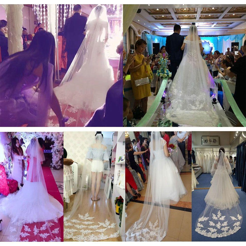 Новая одноярусная свадебная фата Белая/Айвори с аппликацией по краю гребня Тюль Кружево