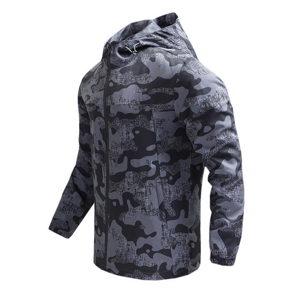 Men's Outdoor Casual Zipper-style Hooded Printed Jacket, Quick-drying Thin Windproof And Waterproof Sports Windbreaker Jacket