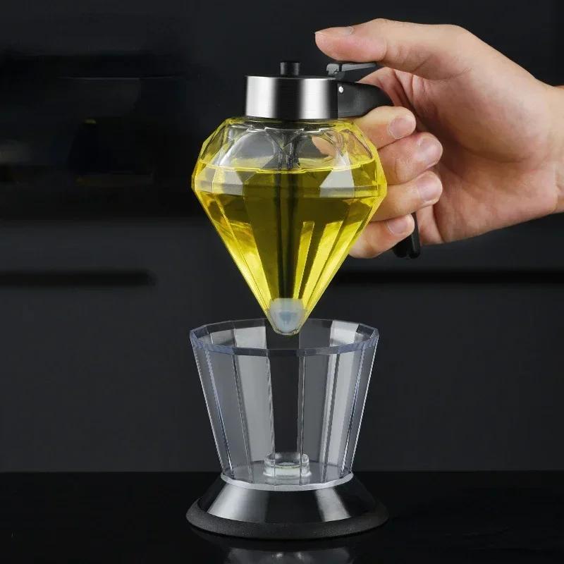Диспенсер для оливкового масла из алмазного стекла с держателем, бутылка для оливкового масла, бутылка для масла и меда, кухонные принадлежности