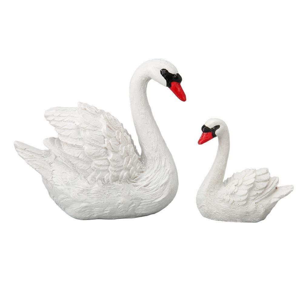 2pcs White Resin Swan Ornaments Small Swan Decorations Swan Couple Figurines Fairy Garden