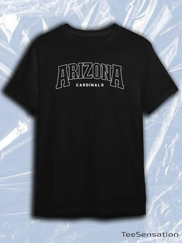 TeeSensation Black Crew Neck Short Sleeve T-Shirt with White Outline ARIZONA CARDINALS Arched Text Print