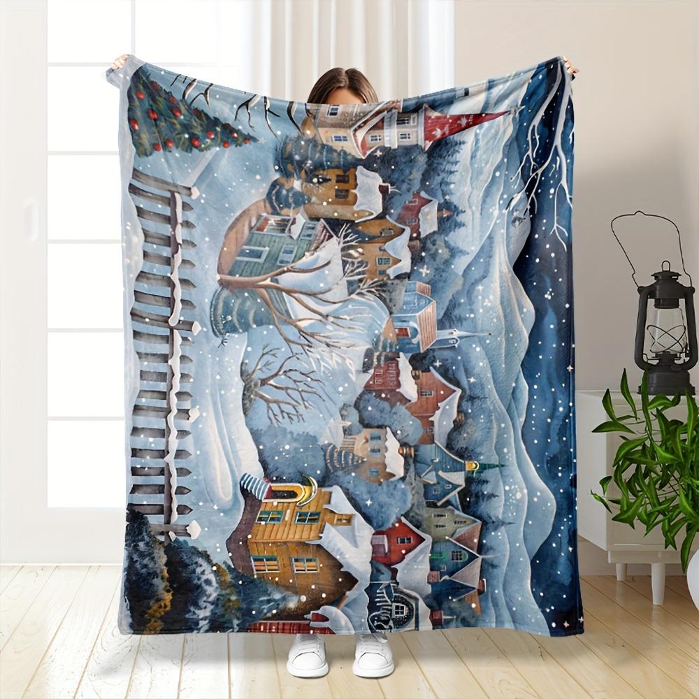 Cozy Christmas Village & Snowy Mountain Throw Blanket - Soft Fuzzy Plush for Bed Couch Car | Machine Washable | All-Season Comfort