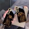 Черный фон с леопардовым принтом Для Samsung Galaxy S26 S20 FE S21 S22 S23 Plus S24 Ultra S25Ultra S21+  S22Plus Золотой стеклянный чехол для телефона