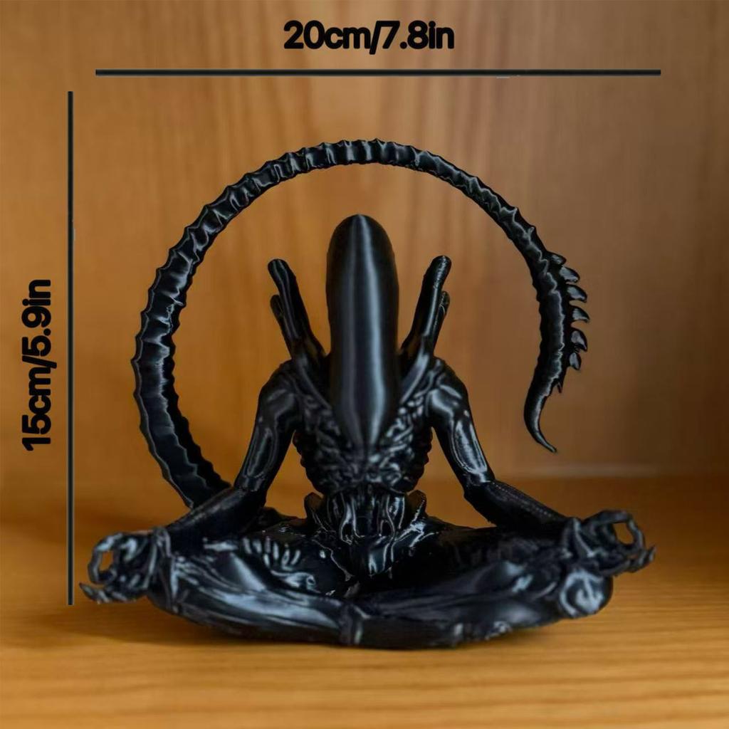 1 Piece of Black Alien Figurine in Meditation, 3D Printed with Creative Design to Create a Personalized Atmosphere,