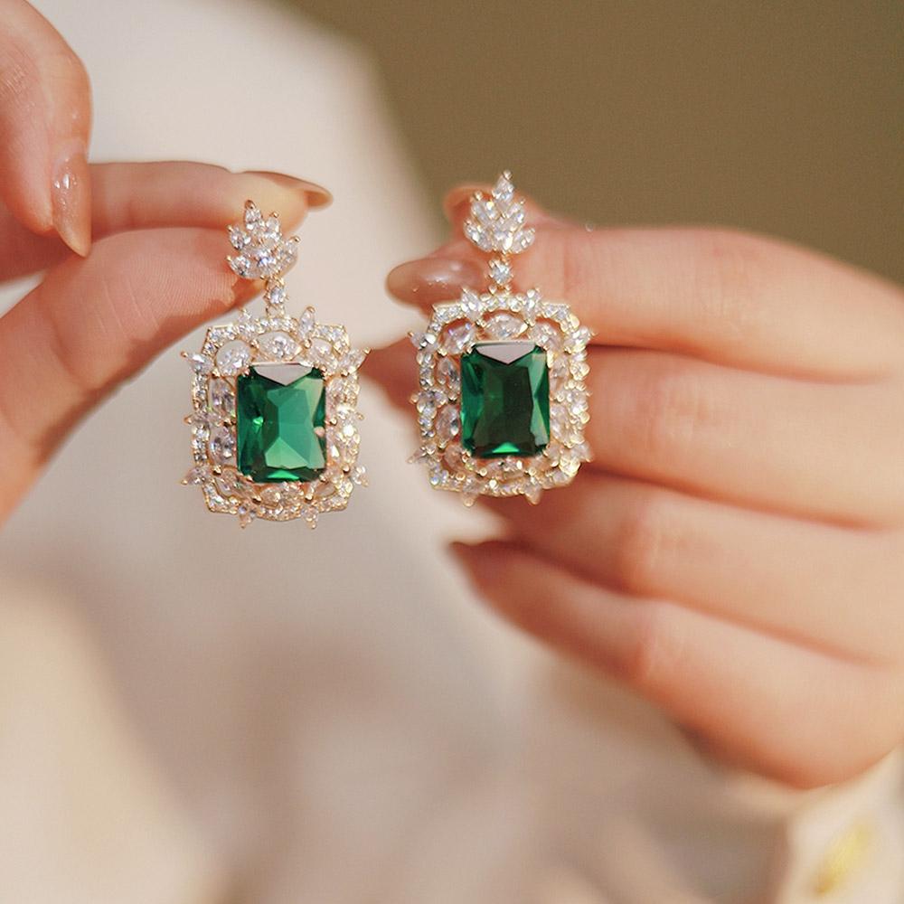 Серьги-подвески Huitan Temperament Green Cubic Zirconia для женщин, роскошные свадебные женские серьги, корейские модные украшения